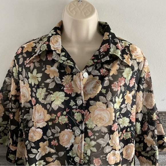 Vintage Mynette floral print sheer top with pointed collar size 18 1/2 - Picture 5 of 6